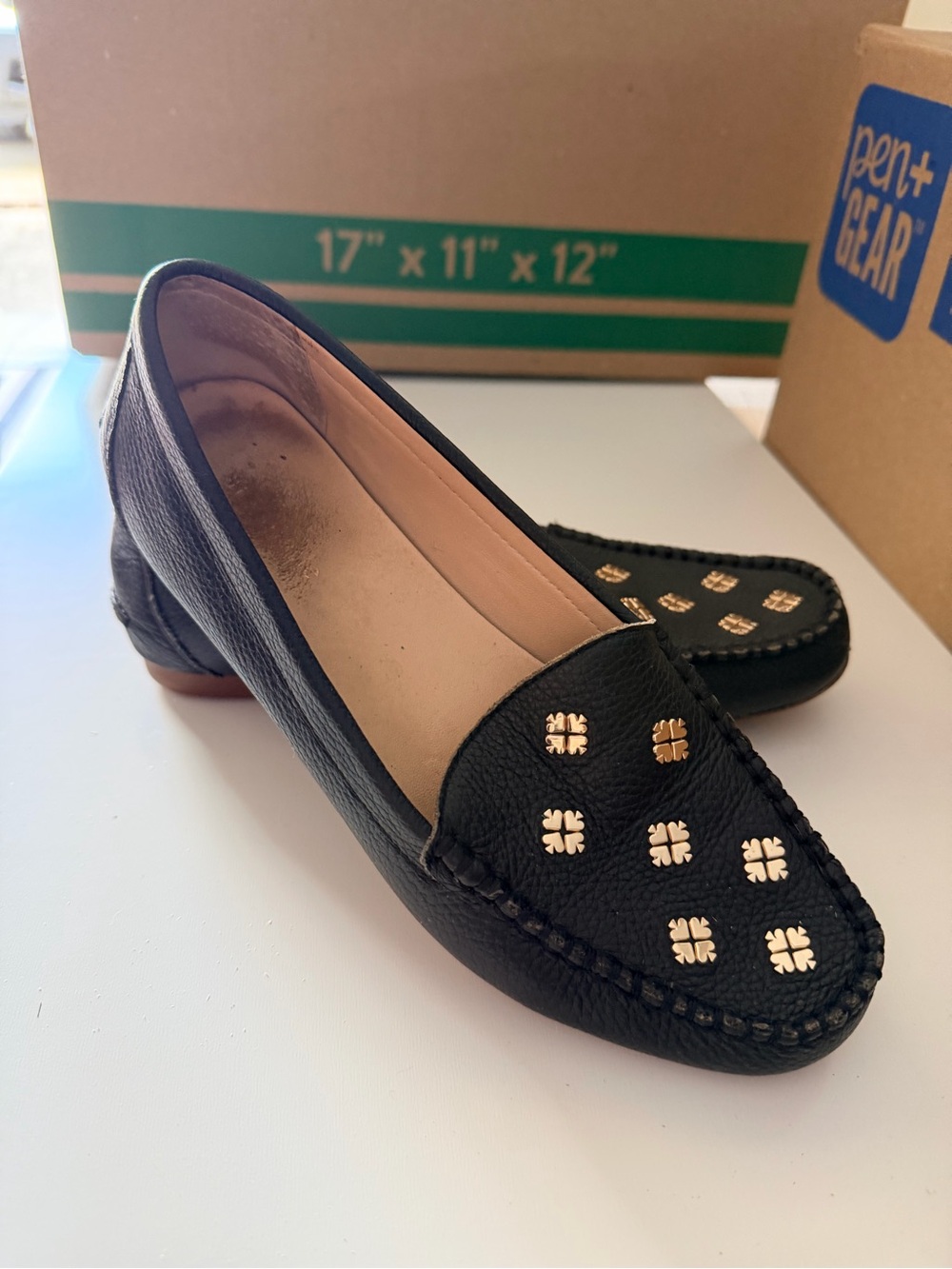 kate spade Black Leather Studded Loafers